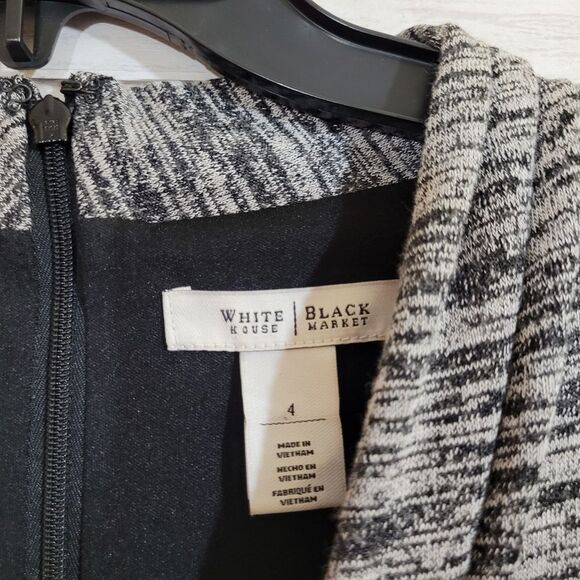 White House Black Market Gray Black Spacedye Soft Knit Faux Wrap Dress Size 4 - Picture 7 of 13